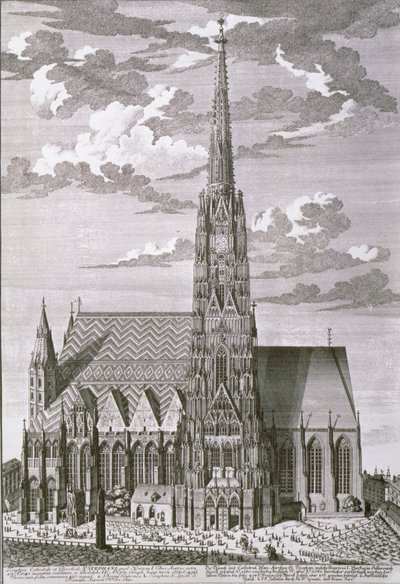 Uitzicht op de Stephansdom, Wenen, gegraveerd door George-Daniel Heumann (1691-1759) door Salomon Kleiner