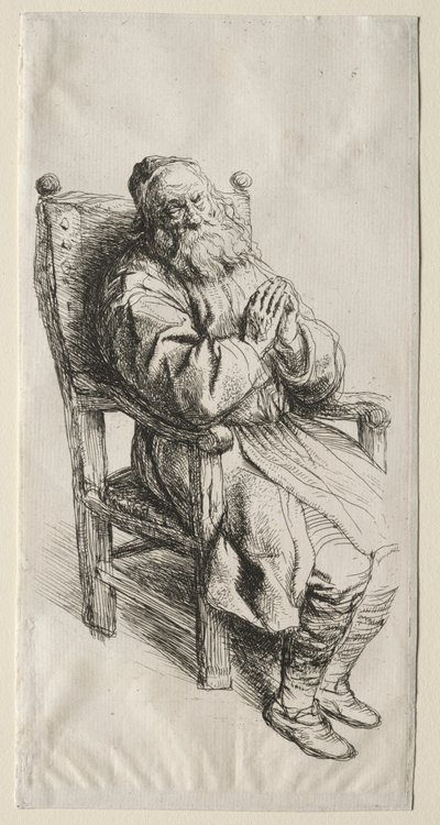 Een Oude Man in een Stoel, Biddend door Salomon Koninck