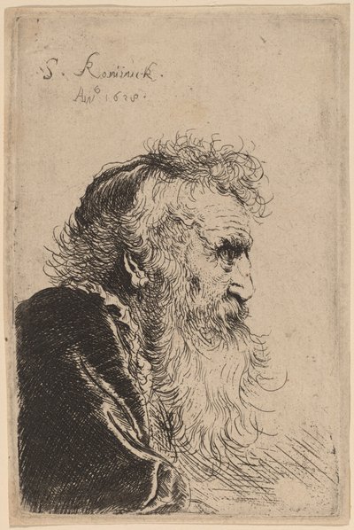 Buste van een oude man in profiel, naar rechts gericht door Salomon Koninck