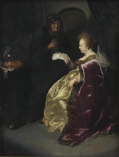 Esther leest het decreet van Haman over de uitroeiing van de Joden door Salomon Koninck