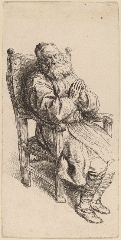 Oude Man die in een Fauteuil Slaapt door Salomon Koninck