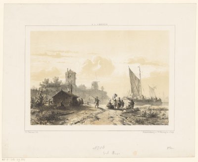 Bedrijvigheid rond de haven door Salomon Leonardus Verveer