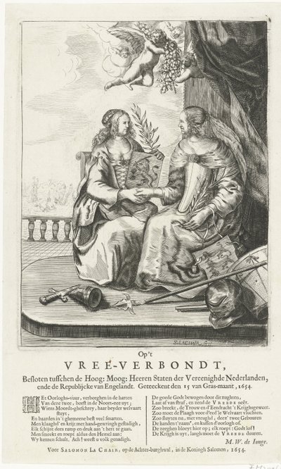 Zinneprent op de vrede van Westminster, 1654 door Salomon Pietersz. Lachair