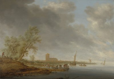 Rivierlandschap met uitzicht op Naarden, 1642 door Salomon Ruysdael