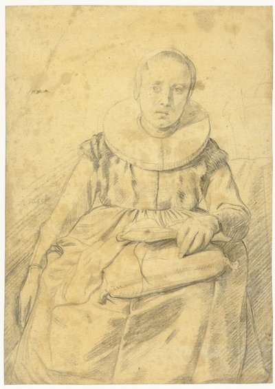 Portret van een zittende vrouw met een stijve plooikraag door Salomon de Bray