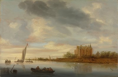 Kasteel aan een rivier. 1644 door Salomon van Ruisdael or Ruysdael