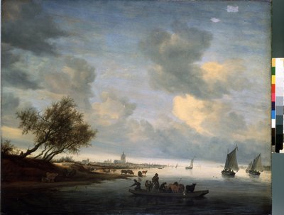 Veerboot in Arnhem door Salomon van Ruisdael or Ruysdael