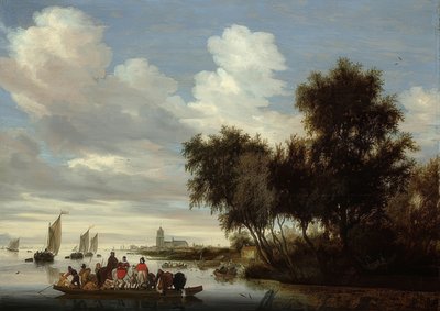 Rivierlandschap met veerboot. 1649 door Salomon van Ruisdael or Ruysdael