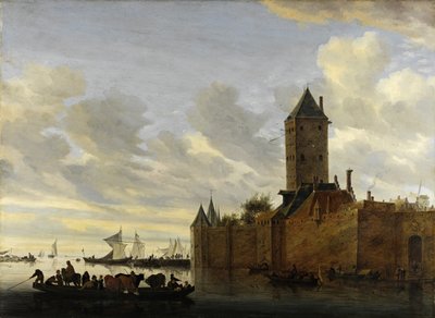 Riviermonding met versterkte stad door Salomon van Ruisdael or Ruysdael