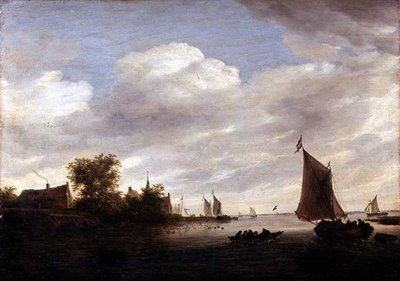 Riviermonding met zeilboten door Salomon van Ruisdael or Ruysdael