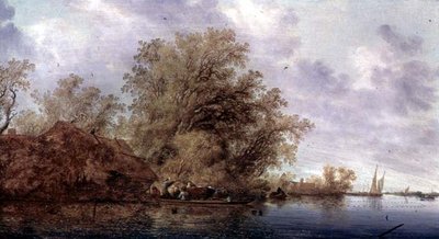 Bosrijk rivierlandschap door Salomon van Ruisdael or Ruysdael