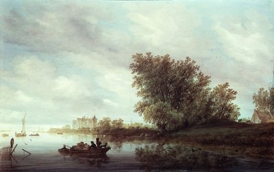 Bosrijk Rivierlandschap met een Kasteel door Salomon van Ruisdael or Ruysdael