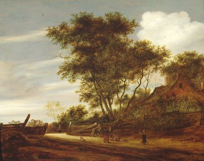 Boslandschap met spelende kinderen op de weg bij een huisje, 1658 door Salomon van Ruisdael or Ruysdael