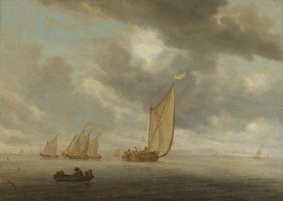 Zeilboten op een binnenwater door Salomon van Ruysdael