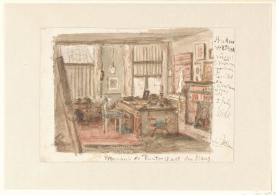 Studeerkamer van Carel Vosmaer aan de Ruiterstraat te Den Haag door Salomon van Witsen