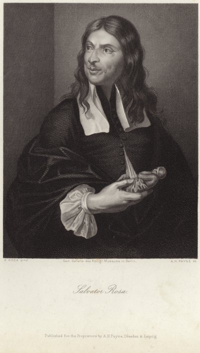 Portret van Salvator Rosa (gravure) door Salvator (after) Rosa