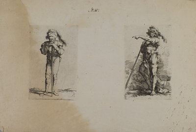 (Beeldjesreeks) Oude man met gepluimde hoed, rustende handen door Salvator Rosa