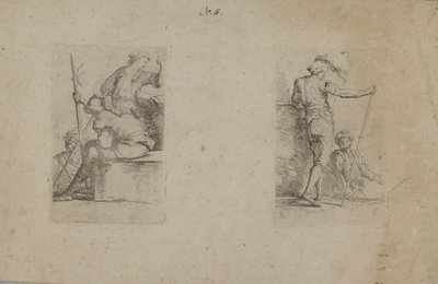 (Beeldjesreeks) Zittende man, op de rug gezien, bijl in de hand door Salvator Rosa