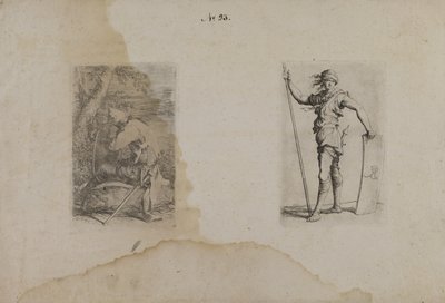 (Beeldjesreeks) Zittende man met puntige helm door Salvator Rosa