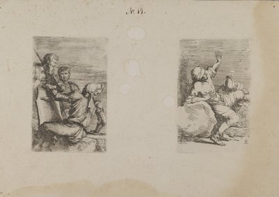 (Figurenserie) Drie soldaten door Salvator Rosa