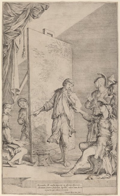 Alexander in het atelier van Apelles door Salvator Rosa