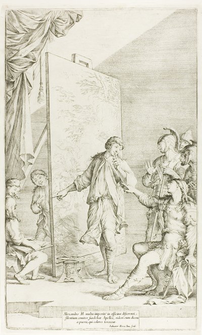 Alexander in het atelier van Apelles door Salvator Rosa