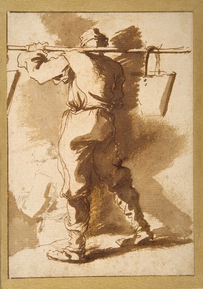 Achteraanzicht van een waterdrager, een andere figuur daarachter door Salvator Rosa