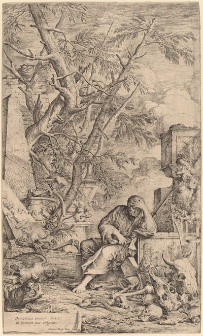 Democritus in meditatie door Salvator Rosa