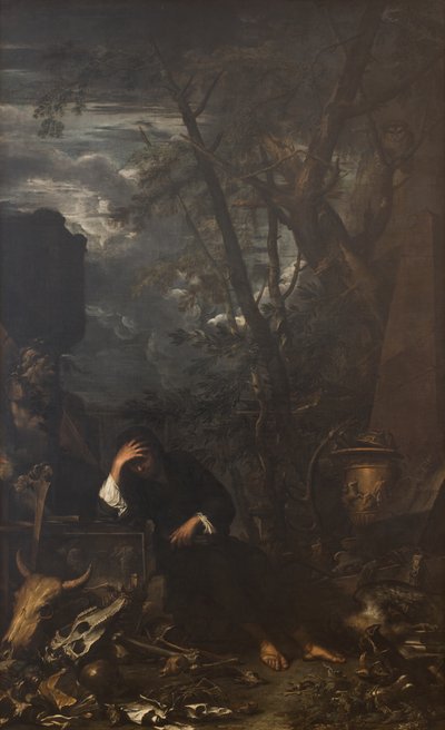 Democritus in Meditatie door Salvator Rosa