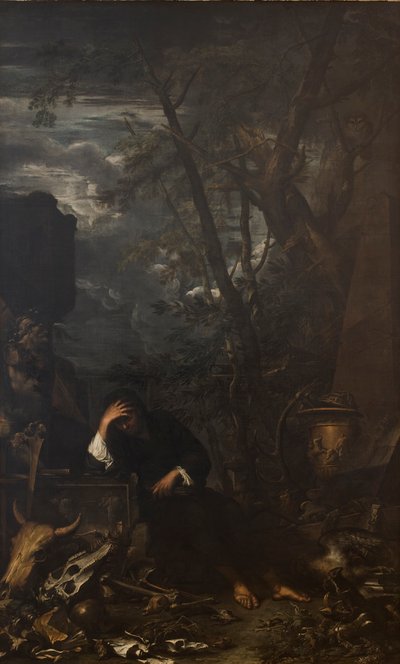 Demokritus in meditatie door Salvator Rosa