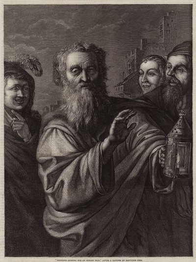 Diogenes op zoek naar een eerlijke man door Salvator Rosa