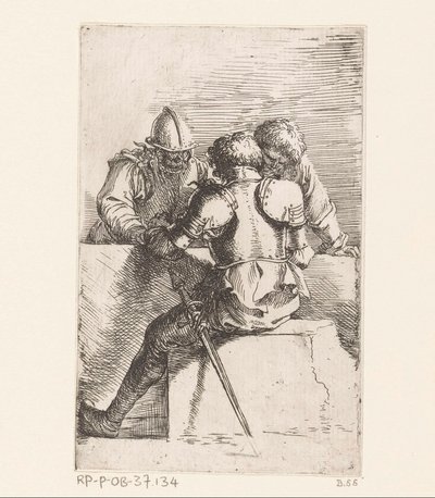 Drie soldaten door Salvator Rosa