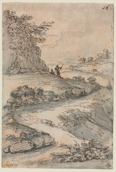 Figuren op een kronkelende weg door Salvator Rosa