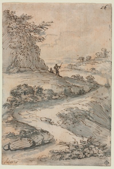 Figuren op een kronkelende weg, midden 1600s door Salvator Rosa