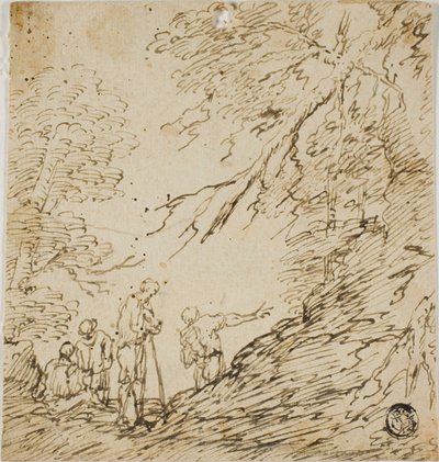Vier mannen in bos door Salvator Rosa