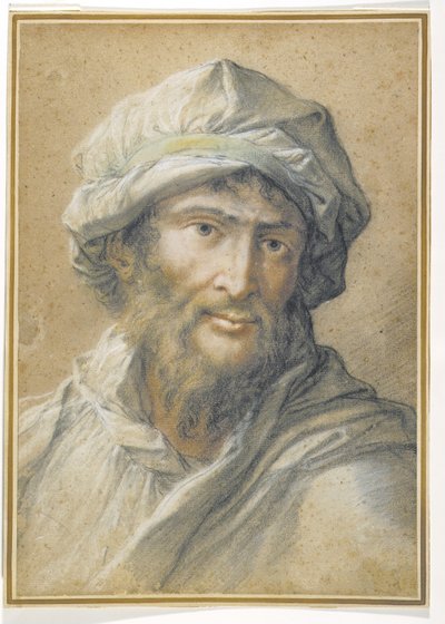 Hoofd van een bebaarde man met een tulband door Salvator Rosa
