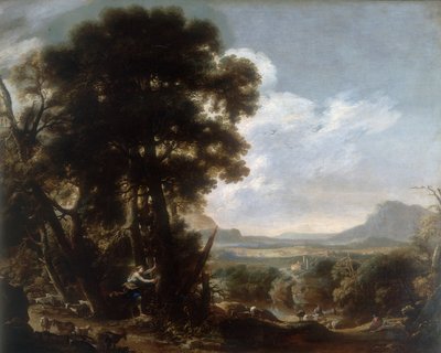 Hermina kerft de naam Tancredi in een boom, werk van Salvatore Rosa, bewaard in de Galleria Estense in Modena door Salvator Rosa
