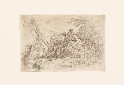 Herder en twee kinderen in een landschap door Salvator Rosa