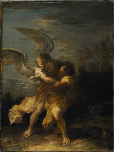 Jakob worstelt met de engel door Salvator Rosa