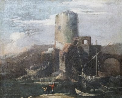 Landschap met ruïnes door Salvator Rosa