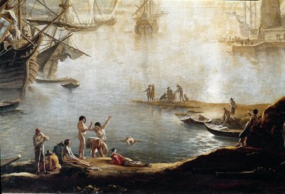 Havengezicht (detail) door Salvator Rosa