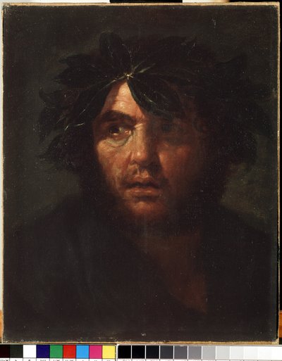 Portret van een man met een lauwerkrans door Salvator Rosa