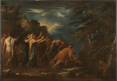 Pythagoras die uit de onderwereld tevoorschijn komt door Salvator Rosa