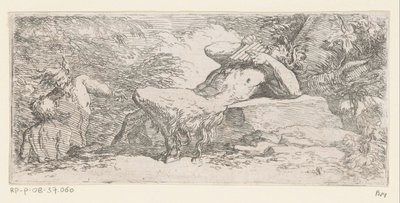 Sater met een panfluit door Salvator Rosa
