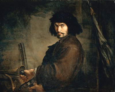 Zelfportret gekleed als krijger door Salvator Rosa