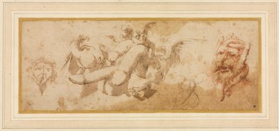 Blad met Satirische Studies Amorini die Fallussen Berijden, c. 1650s door Salvator Rosa