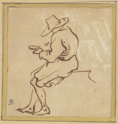 Zittende man in profiel naar links door Salvator Rosa