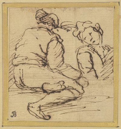 Zittende man en halffiguur door Salvator Rosa