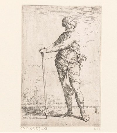 Soldaat met strijdhamer door Salvator Rosa
