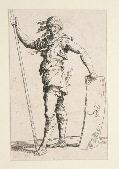 Soldaat met Lans en Schild door Salvator Rosa